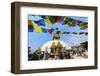 Swayambunath or Monkey Temple, Central Stupa and Buddha eyes, UNESCO World Heritage Site, Kathmandu-G&M Therin-Weise-Framed Photographic Print