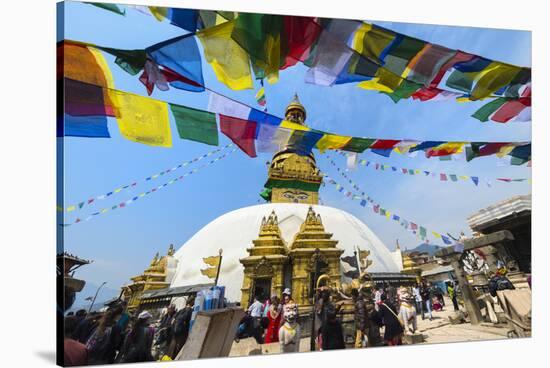 Swayambunath or Monkey Temple, Central Stupa and Buddha eyes, UNESCO World Heritage Site, Kathmandu-G&M Therin-Weise-Stretched Canvas