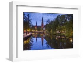 Sweden, Central Sweden, Uppsala, Domkyrka Cathedral, reflection, dusk-Walter Bibikow-Framed Photographic Print