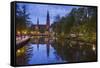 Sweden, Central Sweden, Uppsala, Domkyrka Cathedral, reflection, dusk-Walter Bibikow-Framed Stretched Canvas