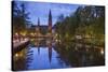 Sweden, Central Sweden, Uppsala, Domkyrka Cathedral, reflection, dusk-Walter Bibikow-Stretched Canvas