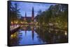 Sweden, Central Sweden, Uppsala, Domkyrka Cathedral, reflection, dusk-Walter Bibikow-Framed Stretched Canvas