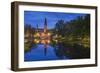 Sweden, Central Sweden, Uppsala, Domkyrka Cathedral, reflection, dusk-Walter Bibikow-Framed Photographic Print