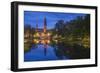 Sweden, Central Sweden, Uppsala, Domkyrka Cathedral, reflection, dusk-Walter Bibikow-Framed Photographic Print