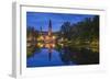 Sweden, Central Sweden, Uppsala, Domkyrka Cathedral, reflection, dusk-Walter Bibikow-Framed Photographic Print