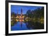 Sweden, Central Sweden, Uppsala, Domkyrka Cathedral, reflection, dusk-Walter Bibikow-Framed Photographic Print