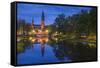 Sweden, Central Sweden, Uppsala, Domkyrka Cathedral, reflection, dusk-Walter Bibikow-Framed Stretched Canvas