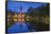 Sweden, Central Sweden, Uppsala, Domkyrka Cathedral, reflection, dusk-Walter Bibikow-Framed Stretched Canvas