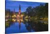 Sweden, Central Sweden, Uppsala, Domkyrka Cathedral, reflection, dusk-Walter Bibikow-Stretched Canvas