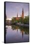 Sweden, Central Sweden, Uppsala, Domkyrka Cathedral, reflection, dusk-Walter Bibikow-Framed Stretched Canvas