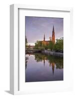 Sweden, Central Sweden, Uppsala, Domkyrka Cathedral, reflection, dusk-Walter Bibikow-Framed Photographic Print