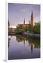 Sweden, Central Sweden, Uppsala, Domkyrka Cathedral, reflection, dusk-Walter Bibikow-Framed Photographic Print