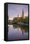 Sweden, Central Sweden, Uppsala, Domkyrka Cathedral, reflection, dusk-Walter Bibikow-Framed Stretched Canvas