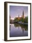 Sweden, Central Sweden, Uppsala, Domkyrka Cathedral, reflection, dusk-Walter Bibikow-Framed Photographic Print