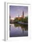 Sweden, Central Sweden, Uppsala, Domkyrka Cathedral, reflection, dusk-Walter Bibikow-Framed Photographic Print