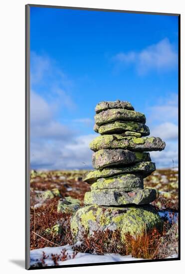 Sweden, Dalarna County, Fulufjallet National Park. Lichen covered rock cairn marking an old trail.-Fredrik Norrsell-Mounted Photographic Print