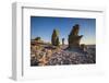 Sweden, Faro Island, Langhammars Area, Langhammar coastal limestone rauk rock, sunset-Walter Bibikow-Framed Photographic Print