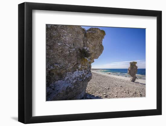 Sweden, Faro Island, Langhammars Area, Langhammar coastal limestone rauk rock-Walter Bibikow-Framed Photographic Print