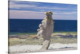 Sweden, Faro Island, Langhammars Area, Langhammar coastal limestone rauk rock-Walter Bibikow-Stretched Canvas