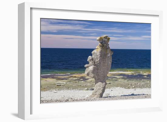Sweden, Faro Island, Langhammars Area, Langhammar coastal limestone rauk rock-Walter Bibikow-Framed Photographic Print