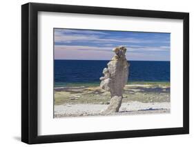 Sweden, Faro Island, Langhammars Area, Langhammar coastal limestone rauk rock-Walter Bibikow-Framed Photographic Print