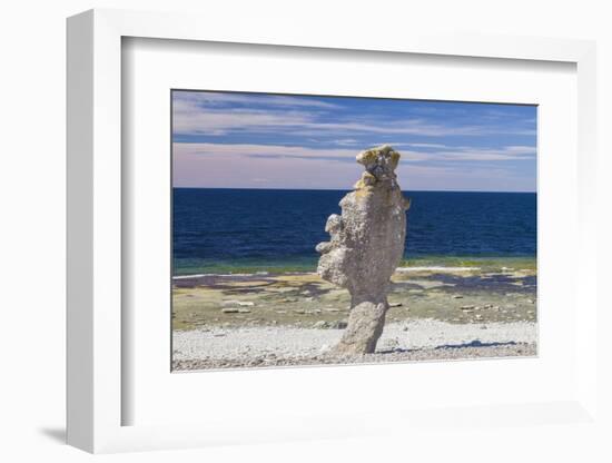 Sweden, Faro Island, Langhammars Area, Langhammar coastal limestone rauk rock-Walter Bibikow-Framed Photographic Print