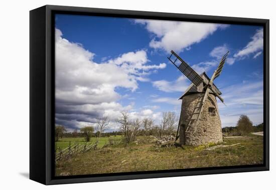 Sweden, Gotland Island, Botvatte, old windmill-Walter Bibikow-Framed Stretched Canvas