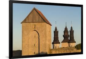Sweden, Gotland Island, Visby, 12th century city wall, city wall in Osterport Tower, dawn-Walter Bibikow-Framed Photographic Print