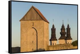 Sweden, Gotland Island, Visby, 12th century city wall, city wall in Osterport Tower, dawn-Walter Bibikow-Framed Stretched Canvas