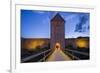 Sweden, Gotland Island, Visby, 12th century city wall, city wall in Osterport Tower, dawn-Walter Bibikow-Framed Photographic Print