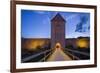 Sweden, Gotland Island, Visby, 12th century city wall, city wall in Osterport Tower, dawn-Walter Bibikow-Framed Photographic Print