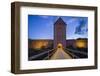 Sweden, Gotland Island, Visby, 12th century city wall, city wall in Osterport Tower, dawn-Walter Bibikow-Framed Photographic Print