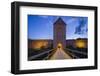 Sweden, Gotland Island, Visby, 12th century city wall, city wall in Osterport Tower, dawn-Walter Bibikow-Framed Photographic Print