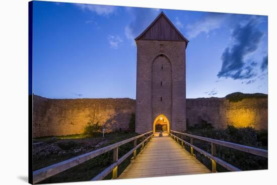 Sweden, Gotland Island, Visby, 12th century city wall, city wall in Osterport Tower, dawn-Walter Bibikow-Stretched Canvas