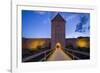 Sweden, Gotland Island, Visby, 12th century city wall, city wall in Osterport Tower, dawn-Walter Bibikow-Framed Photographic Print