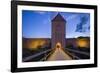 Sweden, Gotland Island, Visby, 12th century city wall, city wall in Osterport Tower, dawn-Walter Bibikow-Framed Photographic Print