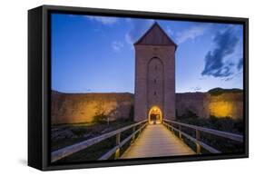 Sweden, Gotland Island, Visby, 12th century city wall, city wall in Osterport Tower, dawn-Walter Bibikow-Framed Stretched Canvas