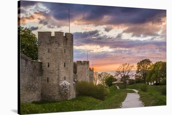 Sweden, Gotland Island, Visby, 12th century city wall, most complete medieval city wall-Walter Bibikow-Stretched Canvas