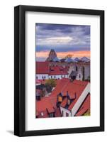 Sweden, Gotland Island, Visby, high angle city view, dusk-Walter Bibikow-Framed Photographic Print