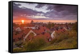 Sweden, Gotland Island, Visby, high angle city view, dusk-Walter Bibikow-Framed Stretched Canvas