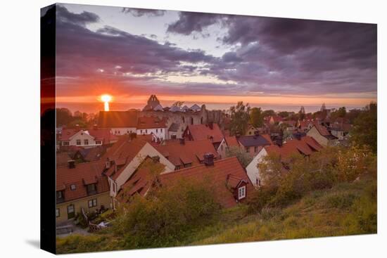 Sweden, Gotland Island, Visby, high angle city view, dusk-Walter Bibikow-Stretched Canvas