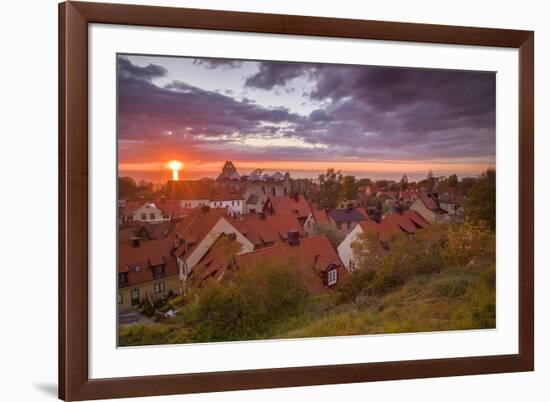 Sweden, Gotland Island, Visby, high angle city view, dusk-Walter Bibikow-Framed Photographic Print