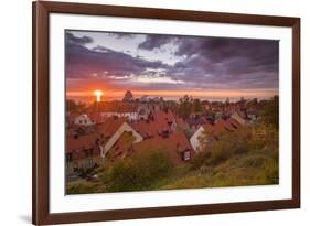 Sweden, Gotland Island, Visby, high angle city view, dusk-Walter Bibikow-Framed Photographic Print