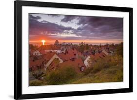 Sweden, Gotland Island, Visby, high angle city view, dusk-Walter Bibikow-Framed Photographic Print