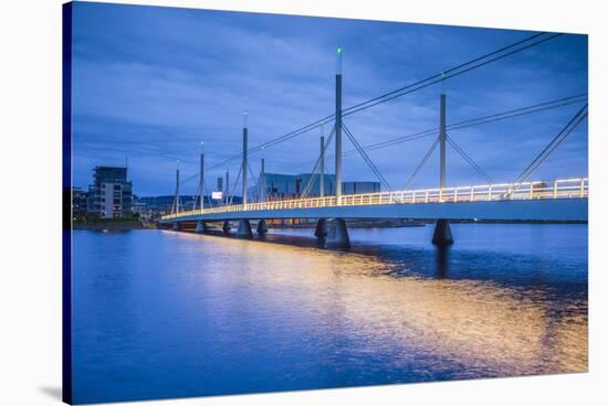 Sweden, Lake Vattern Area, Jonkoping, Munksjon Bay Bridge, dusk-Walter Bibikow-Stretched Canvas