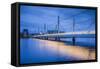 Sweden, Lake Vattern Area, Jonkoping, Munksjon Bay Bridge, dusk-Walter Bibikow-Framed Stretched Canvas