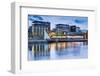 Sweden, Lake Vattern Area, Jonkoping, renovated harbor area along Munksjon Bay, dusk-Walter Bibikow-Framed Photographic Print