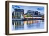 Sweden, Lake Vattern Area, Jonkoping, renovated harbor area along Munksjon Bay, dusk-Walter Bibikow-Framed Photographic Print