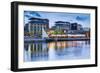 Sweden, Lake Vattern Area, Jonkoping, renovated harbor area along Munksjon Bay, dusk-Walter Bibikow-Framed Photographic Print