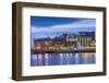 Sweden, Lake Vattern Area, Jonkoping, renovated harbor area along Munksjon Bay, dusk-Walter Bibikow-Framed Photographic Print